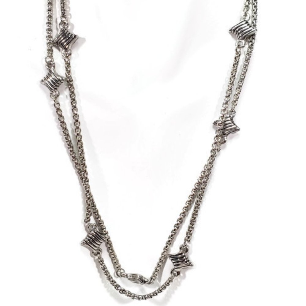 Silver Tone Star Cable Necklace 18"